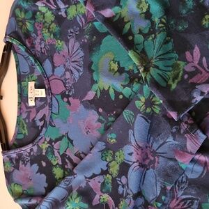 Denim & Company (d&co) Tunic, Size L, Floral, Blue, Green & Purple Color,